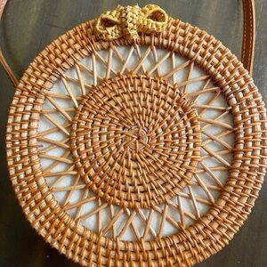 Genuine leather made in Vietnam rattan cross body bag